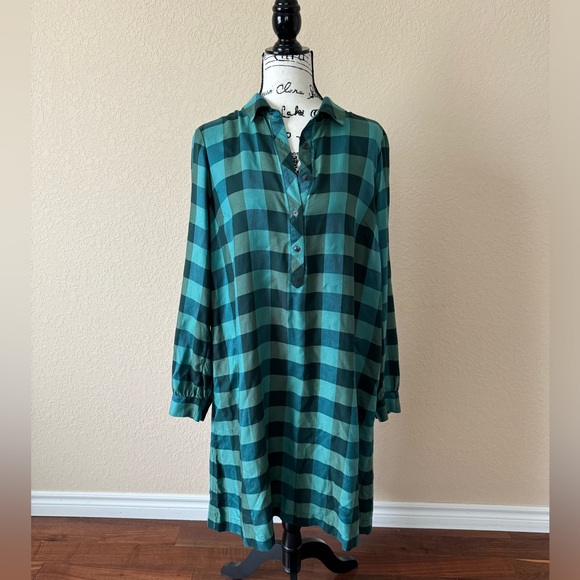 J.Jill Green Plaid ShirtDress, Size Medium Tall - Picture 4 of 15